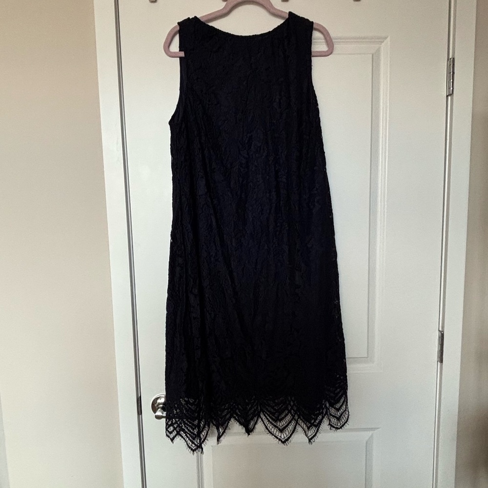 Sharagano Navy Blue Lace Dress Size 16 | Elegant Floral Overlay